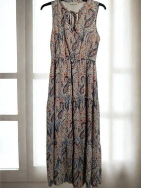 Blue & Red Sleeveless Paisley Dress